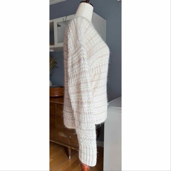 Vintage 80’s Bernard Perris Paris Wool Knit Sweater Size S Cream Grey - Picture 2 of 6